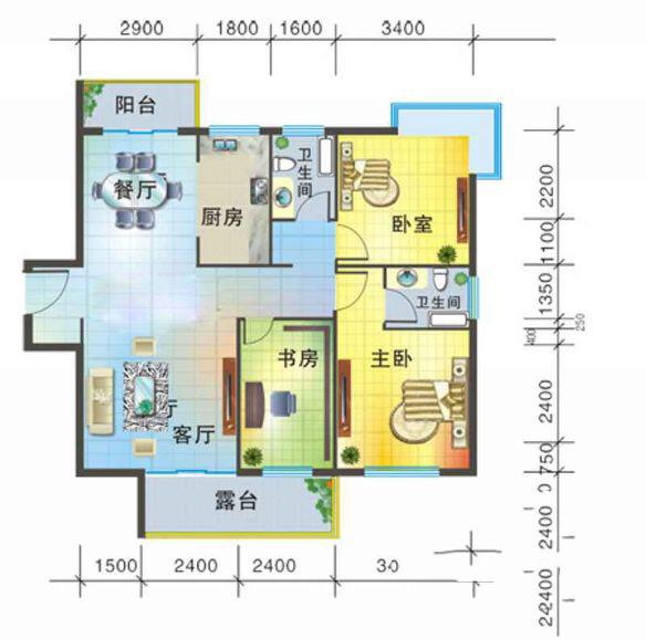 一期1#楼B户型3室2厅2卫1厨109.52㎡