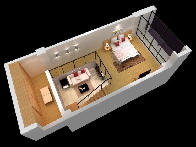 A#3D标准层复式楼下层的户型 1室1厅1卫1厨 49.00㎡