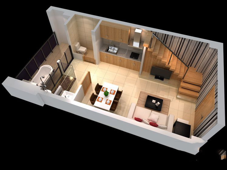 A#3D标准复式楼上层的户型 1室1厅1卫1厨 49.00㎡