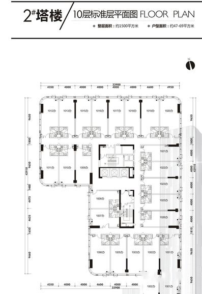富雅国际总部基地2#塔楼10层标准层平面图