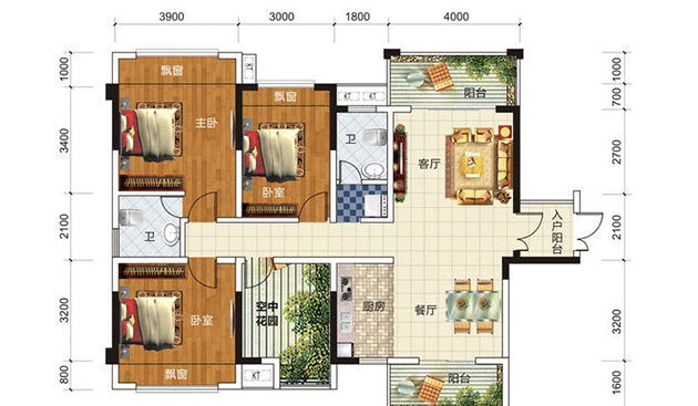 4室2厅2卫1厨建筑面积：129