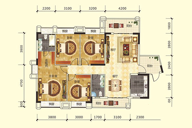 9-16#A1户型居室：4室2厅2卫1厨建筑面积：149