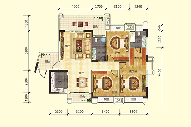 9-16#A户型居室：3室2厅2卫1厨建筑面积：133